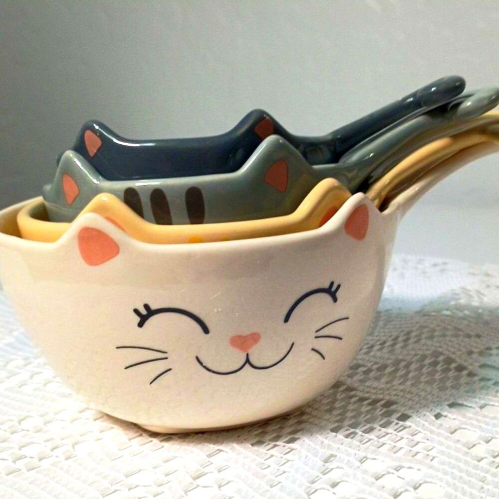 Cat Measuring Cup Set Ceramic Cracker Barrel~New~
